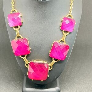 Napier Statement Necklace Hot Pink Gold Tone Faceted Chunky NR Barbiecore Retro
